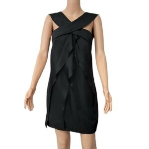 Julie Haus Women’s Size S Small Black Silk Ruffled Cocktail‎ Party  Mini Dress